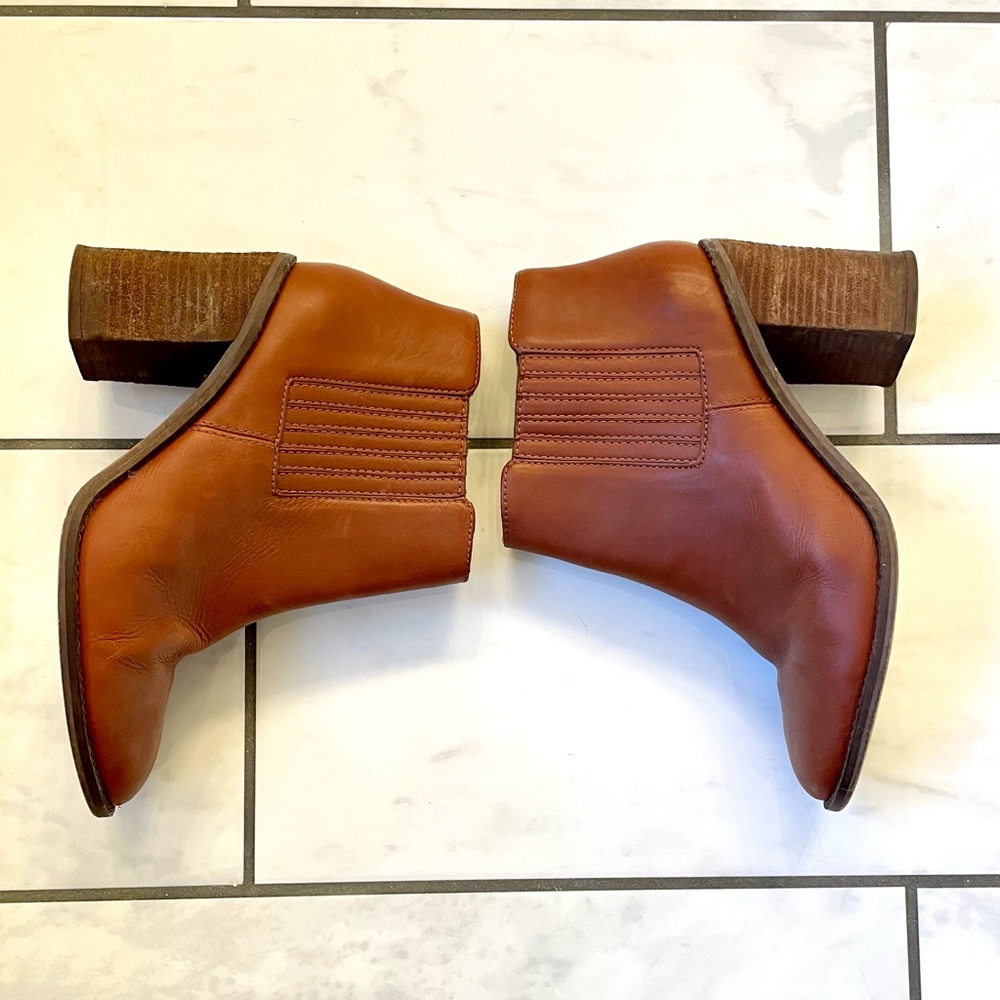 Madewell Block Heel Brown Leather Ankle Boots